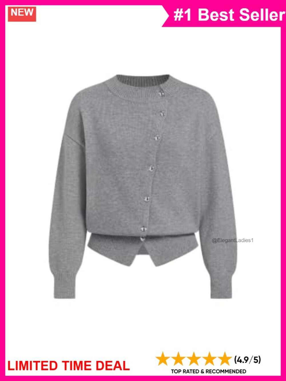 Oversized Button Down Knit Cardigan Cozy Long Sleeve Crew Neck Sweater